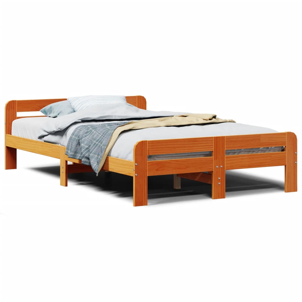 Cadre de lit sans matelas cire marron 135x190cm bois pin massif - XIOS