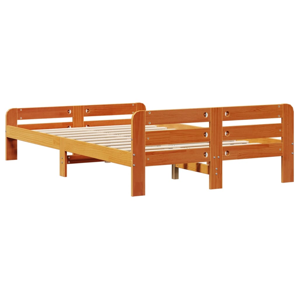 Cadre de lit sans matelas cire marron 135x190cm bois pin massif - XIOS