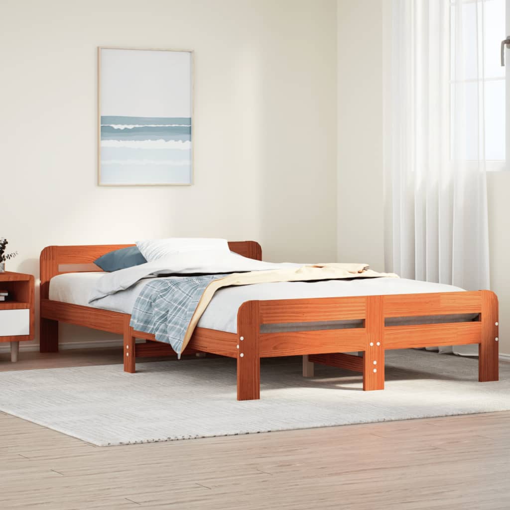 Cadre de lit sans matelas cire marron 135x190cm bois pin massif - XIOS