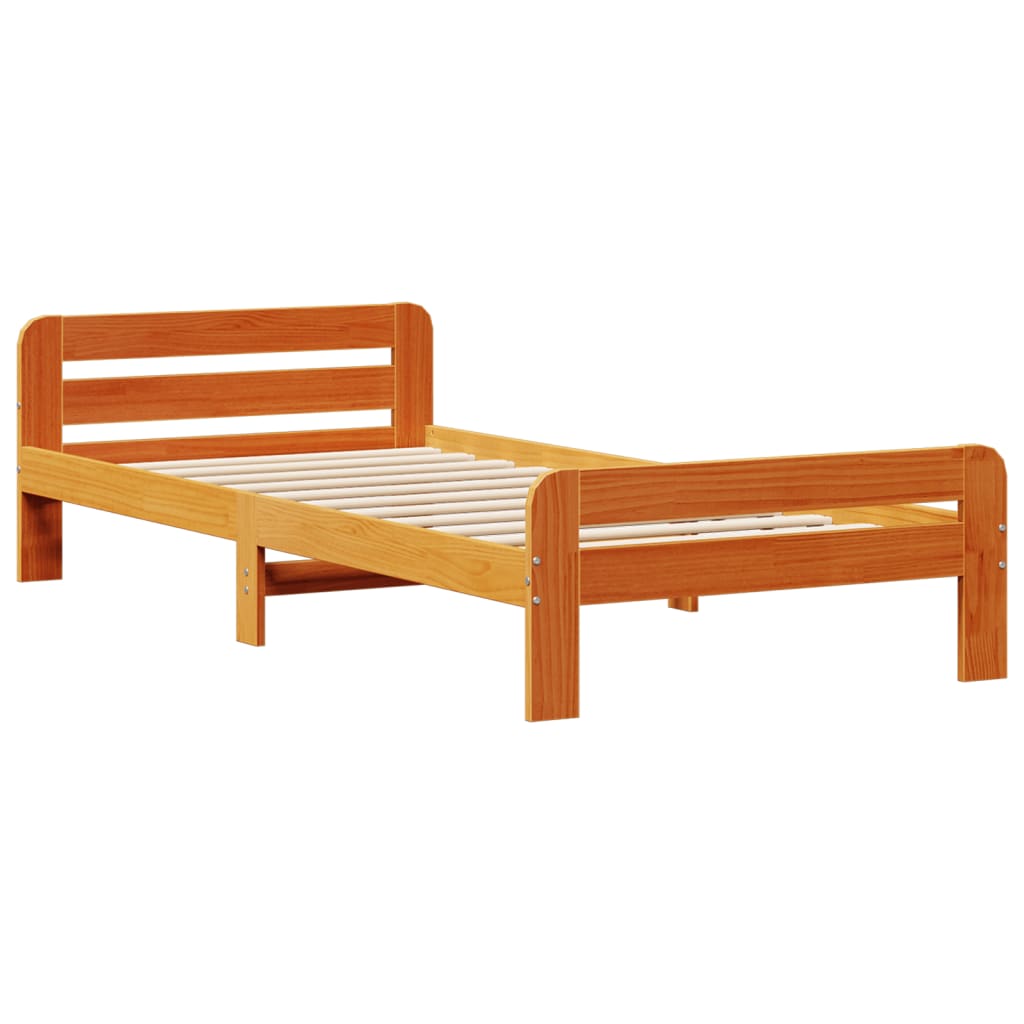 Cadre de lit sans matelas cire marron 75x190 cm bois pin massif - XIOS