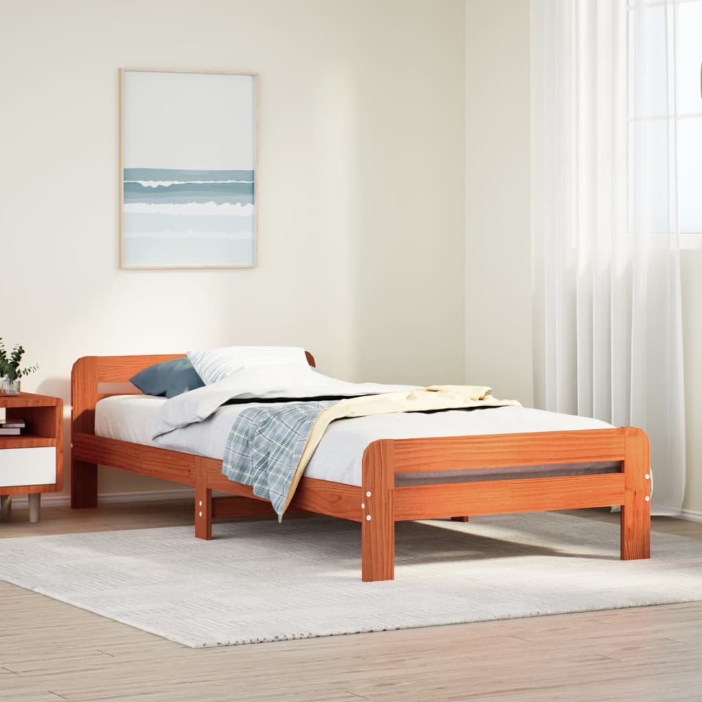 Cadre de lit sans matelas cire marron 75x190 cm bois pin massif - XIOS