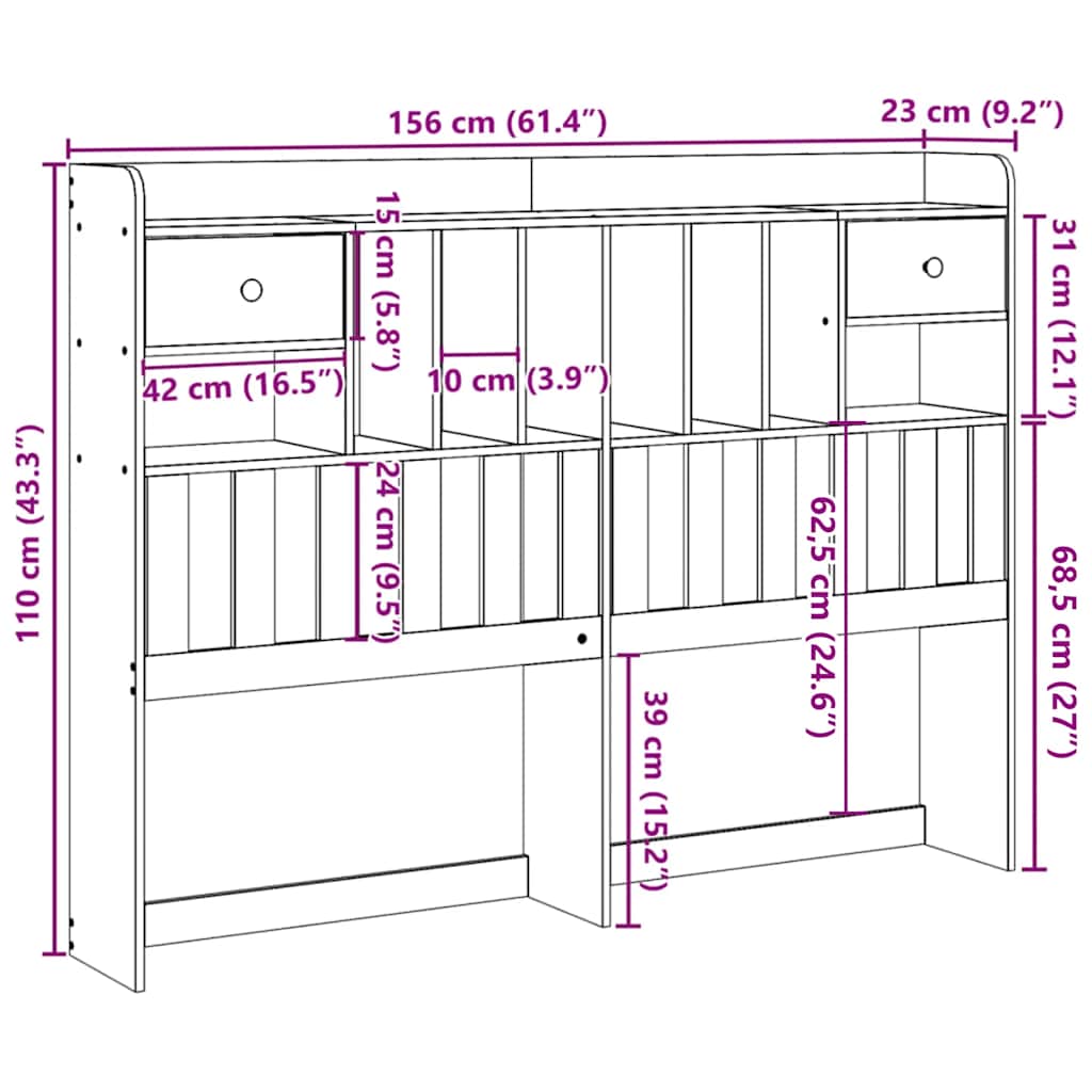 Tête de lit avec rangement 150 cm bois massif de pin - XIOS