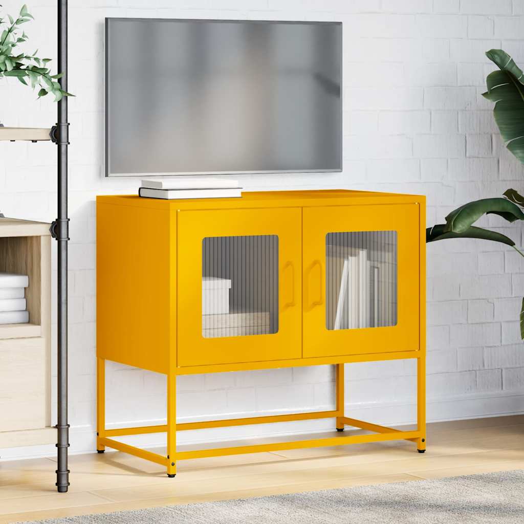 Meuble TV jaune moutarde 68x39x60,5 cm acier laminé à froid - XIOS