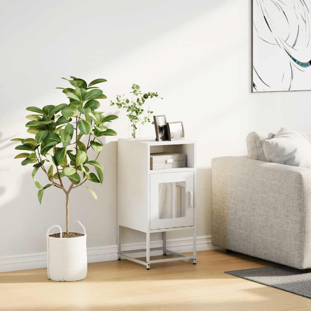 Table de chevet blanc 36x39x78 cm acier laminé à froid - XIOS