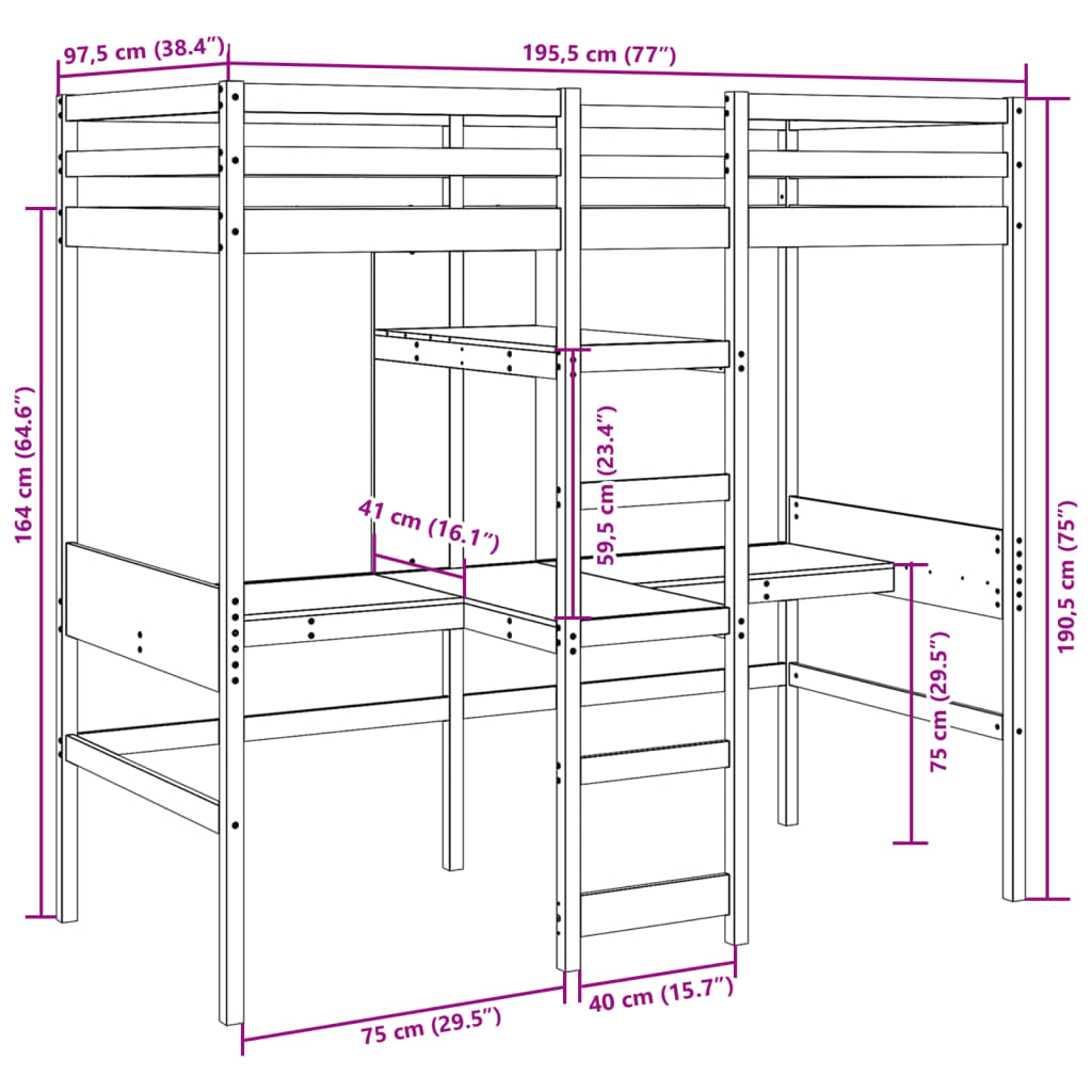 Cadre de lit superposé sans matelas 90x190cm bois de pin massif - XIOS