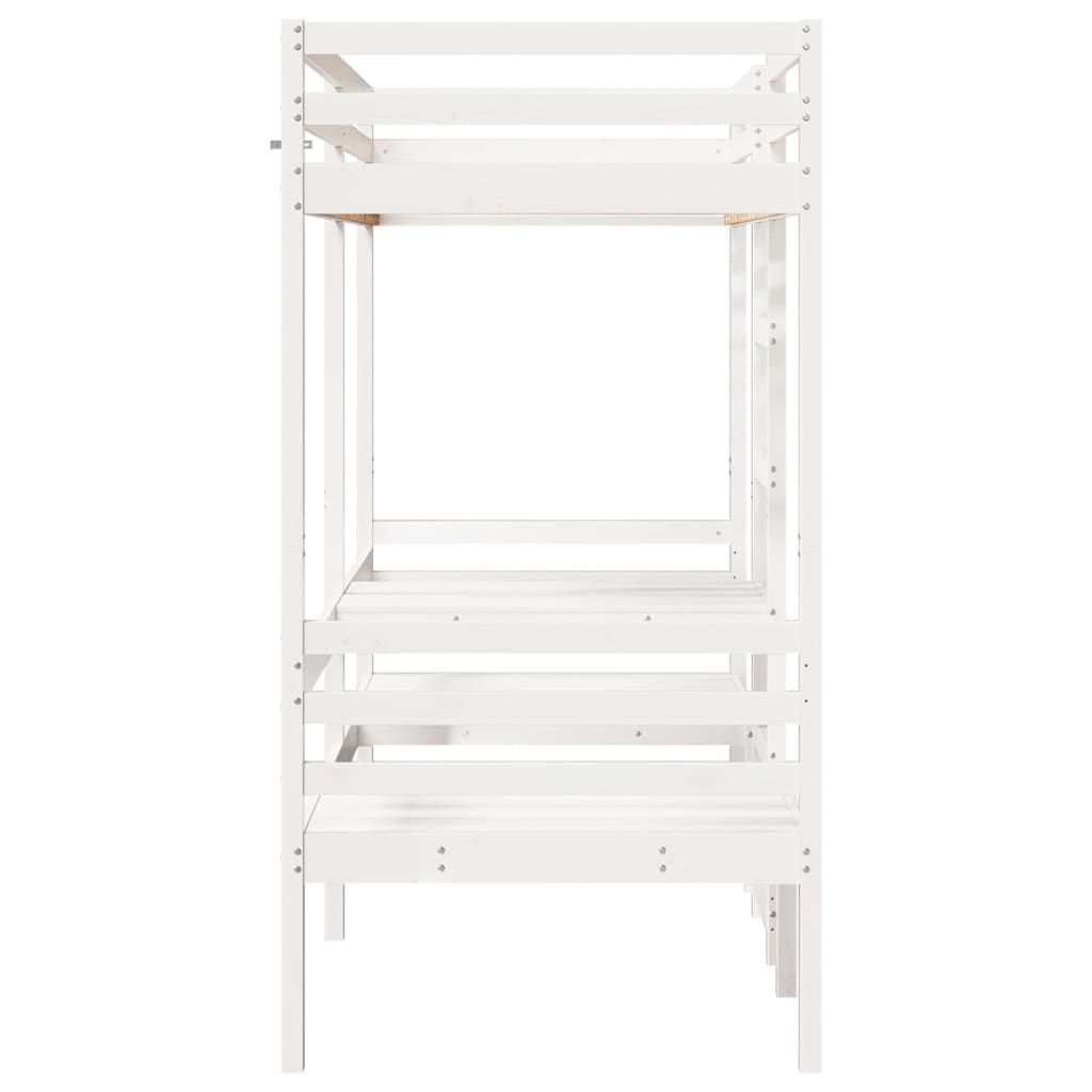 Lit mezzanine avec bureau et chaises blanc 90x200 cm pin massif - XIOS