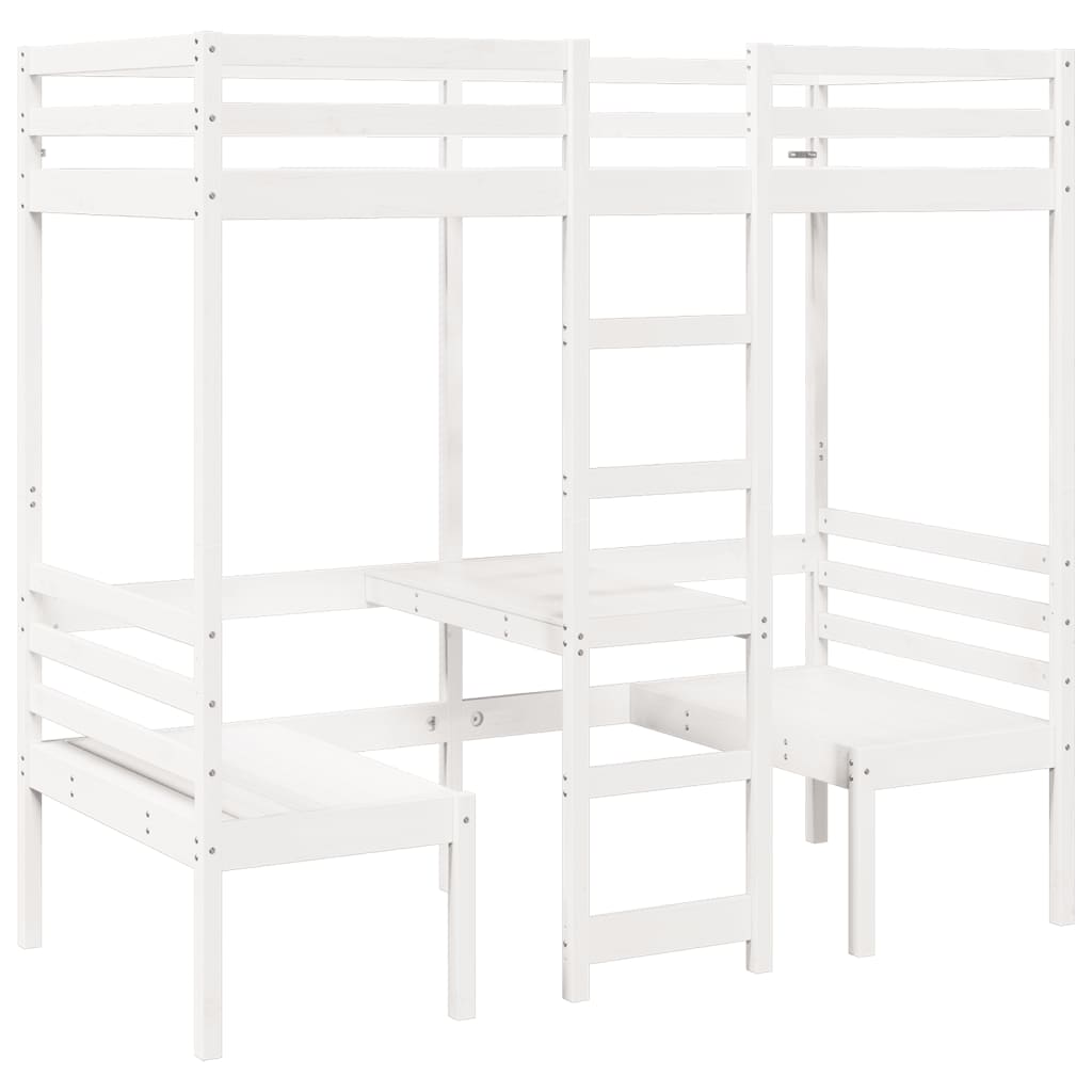 Lit mezzanine avec bureau et chaises blanc 90x200 cm pin massif - XIOS