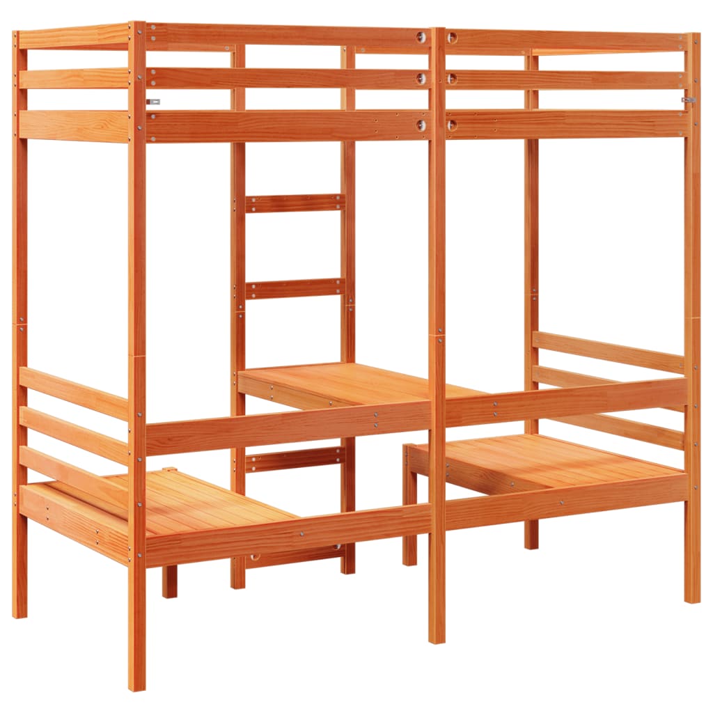 Lit mezzanine avec bureau et chaises brun cire 90x200 cm pin - XIOS