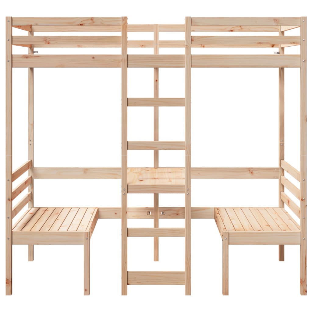 Lit mezzanine avec bureau et chaises 80x200 cm pin massif - XIOS