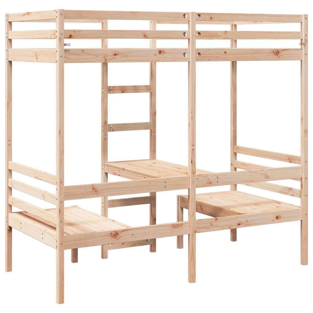 Lit mezzanine avec bureau et chaises 80x200 cm pin massif - XIOS