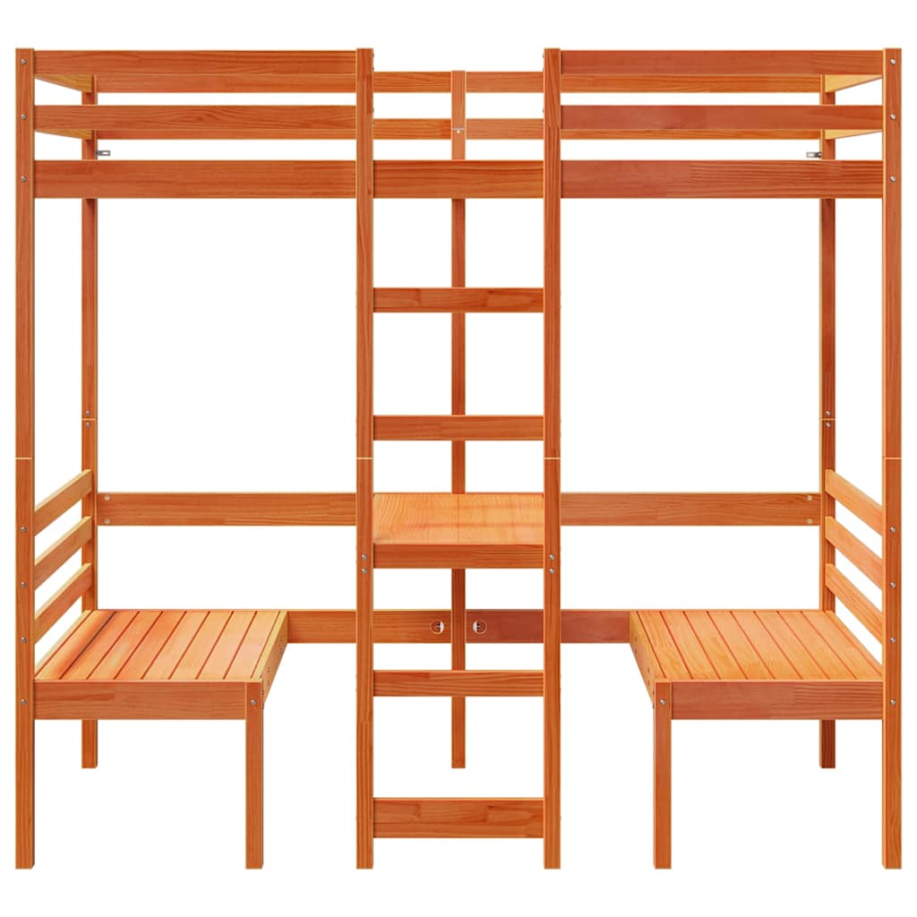 Lit mezzanine avec bureau et chaises brun cire 80x200 cm pin - XIOS