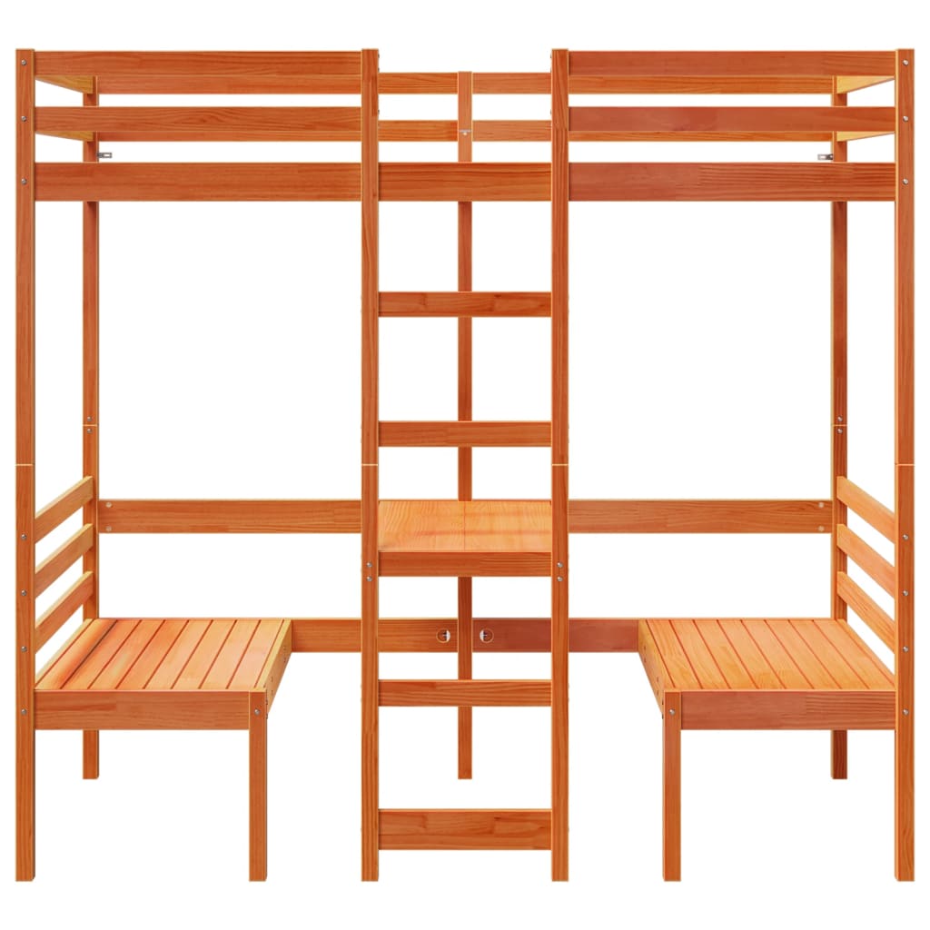 Lit mezzanine avec bureau et chaises brun cire 90x190 cm pin - XIOS