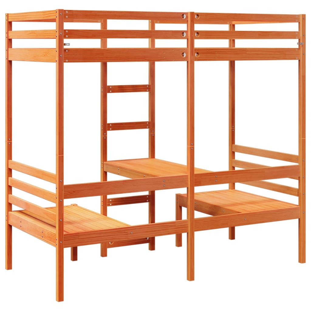 Lit mezzanine avec bureau et chaises brun cire 90x190 cm pin - XIOS
