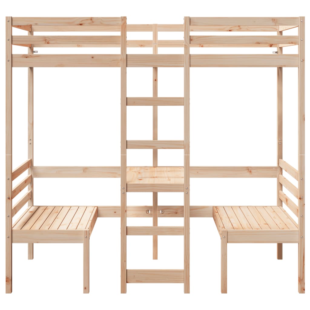 Lit mezzanine avec bureau et chaises 75x190 cm pin massif - XIOS