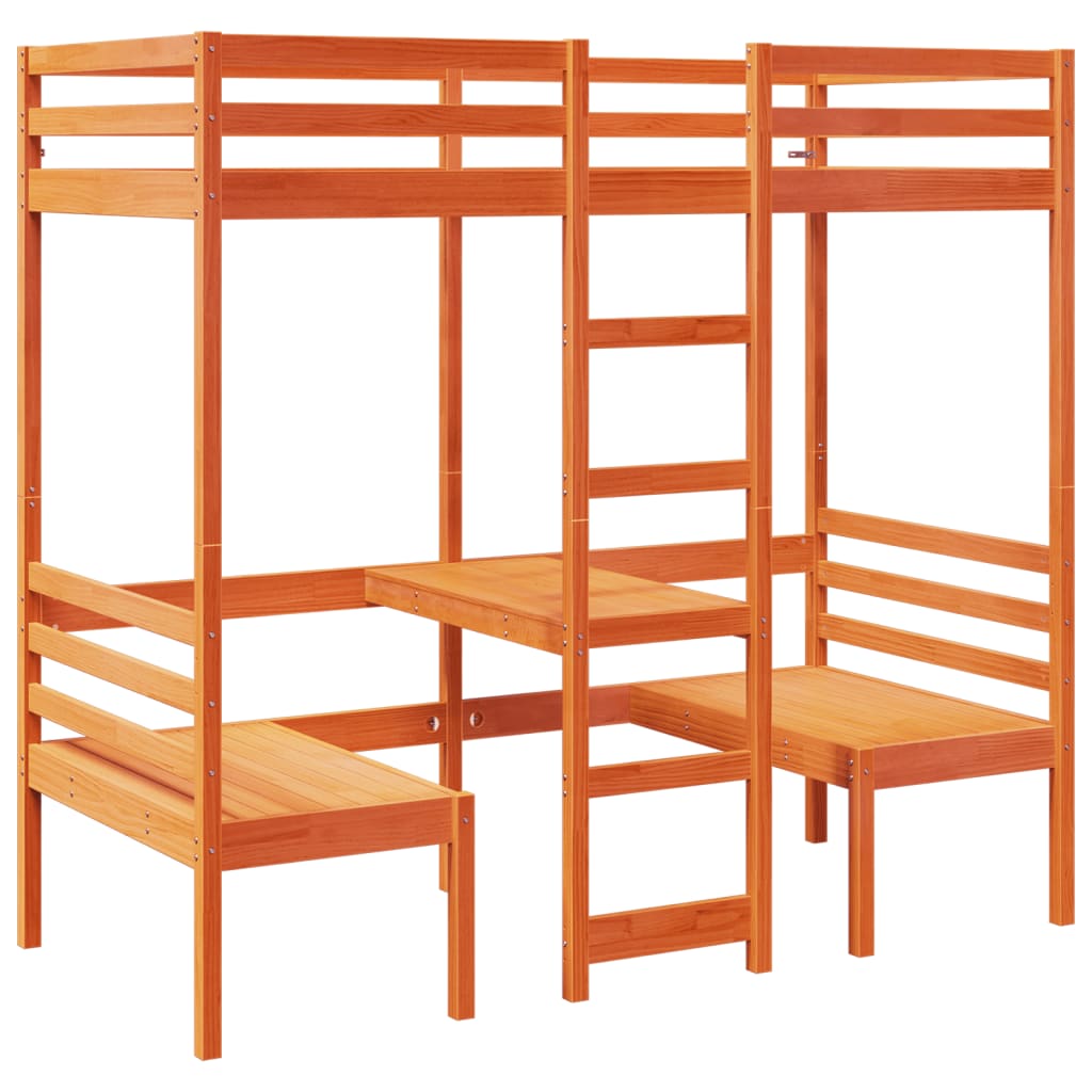 Lit mezzanine avec bureau et chaises brun cire 75x190 cm pin - XIOS