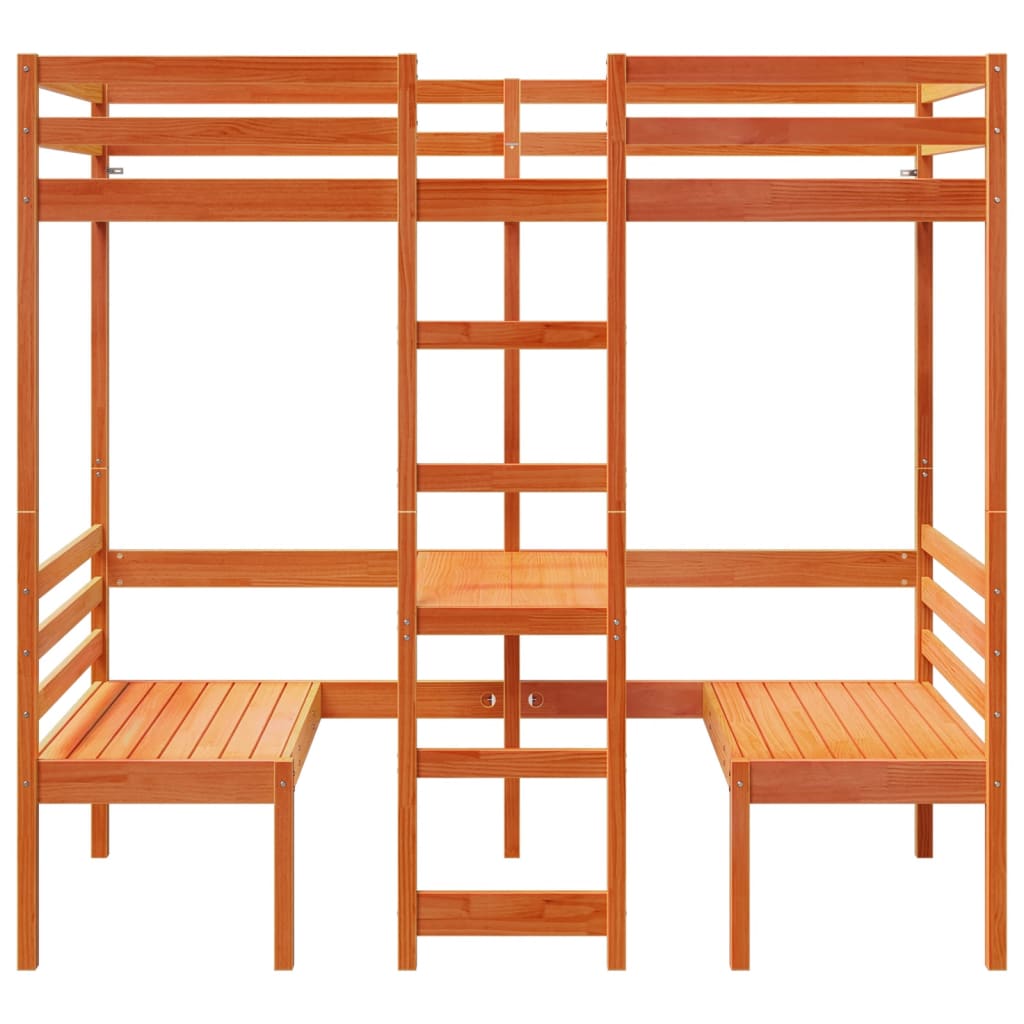 Lit mezzanine avec bureau et chaises brun cire 75x190 cm pin - XIOS