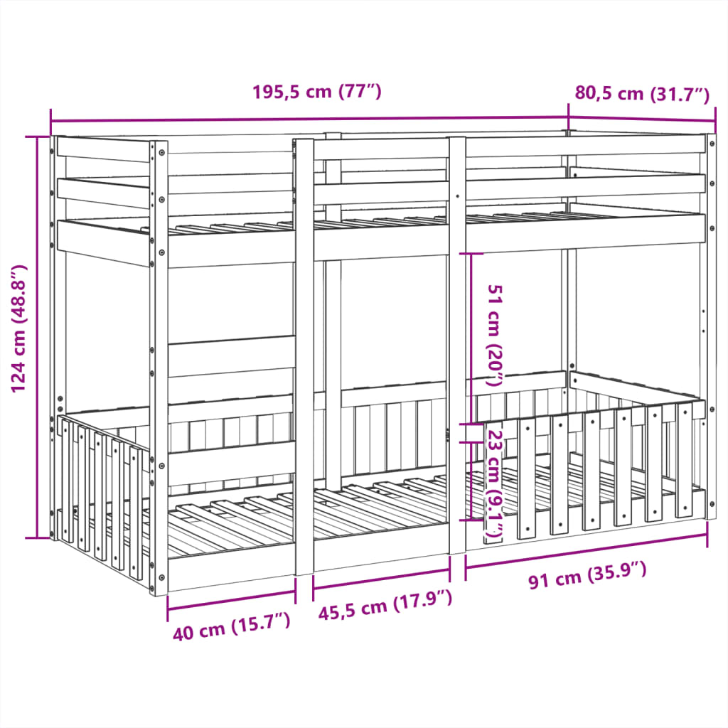 Lit superposé 75x190 cm Bois de pin massif - XIOS