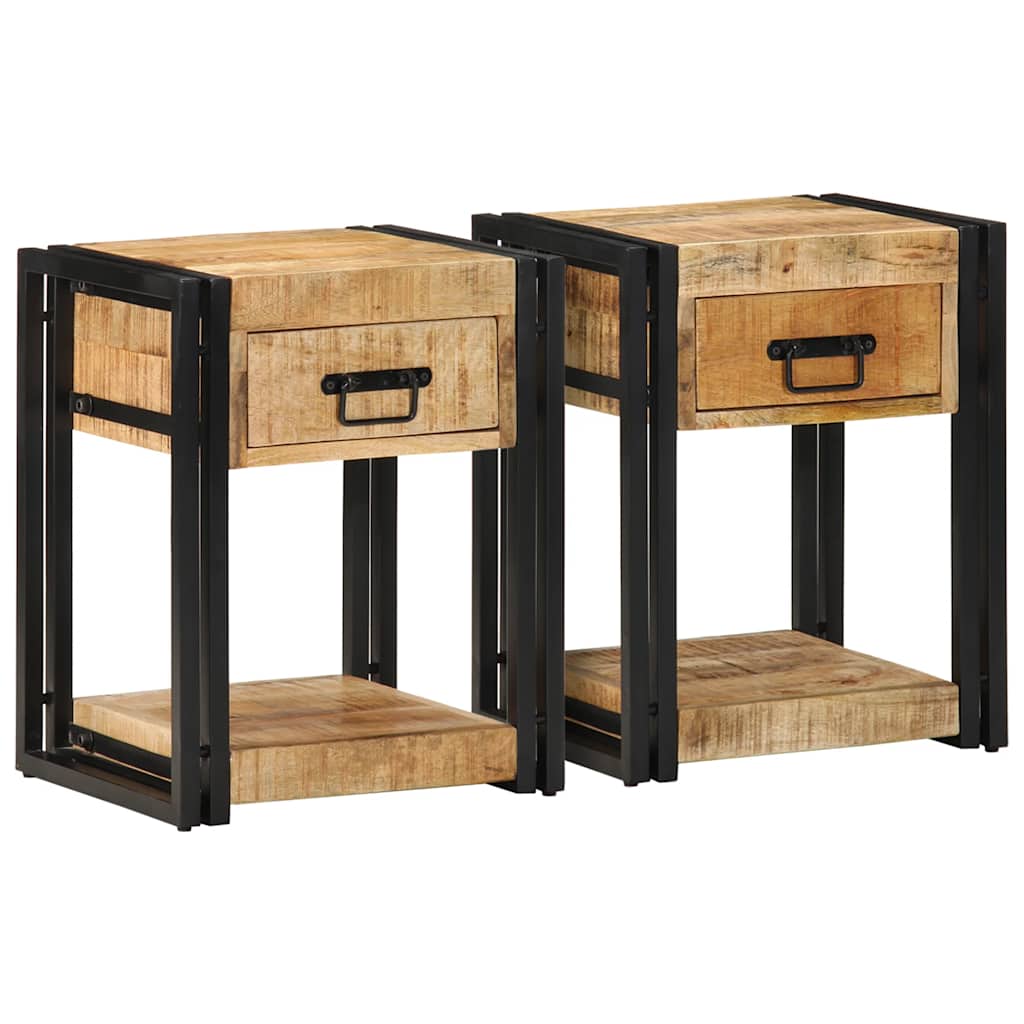 Tables de chevet 2 pcs 40x35x50 cm bois de manguier massif brut - XIOS