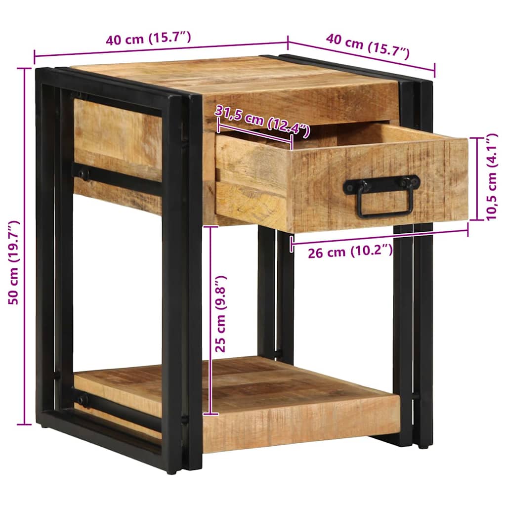 Table de chevet 40x40x50 cm en bois massif brut de manguier - XIOS