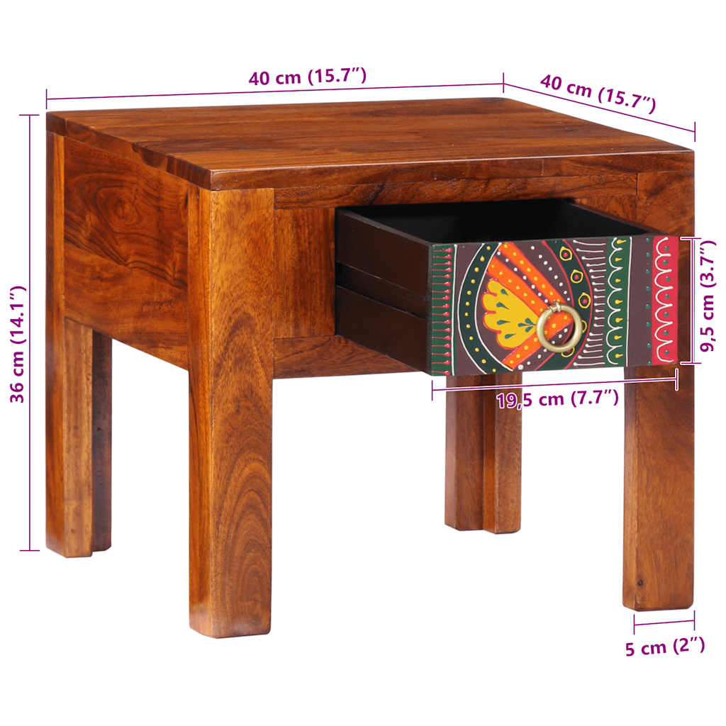 Table de chevet 40x40x36 cm bois d'acacia massif - XIOS