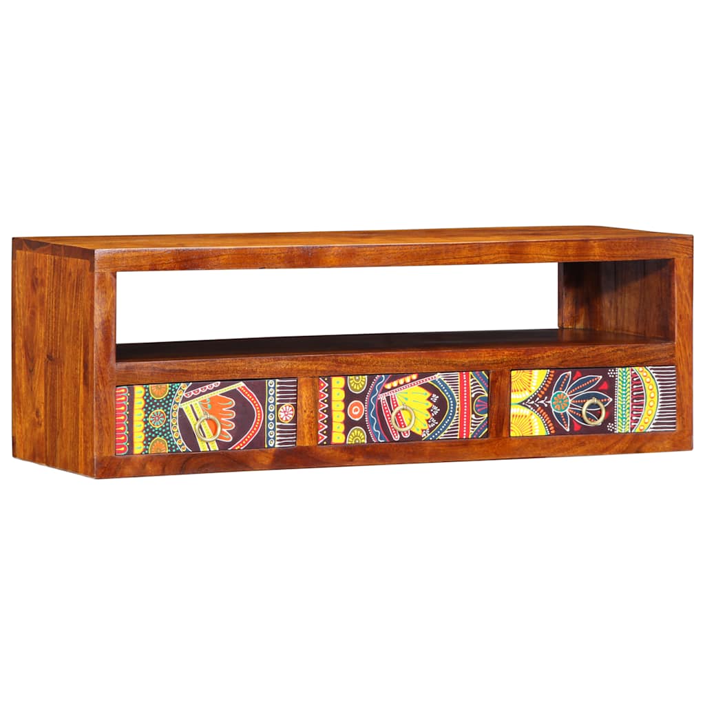 Meuble TV mural multicolore 90x30x30 bois massif d'acacia - XIOS