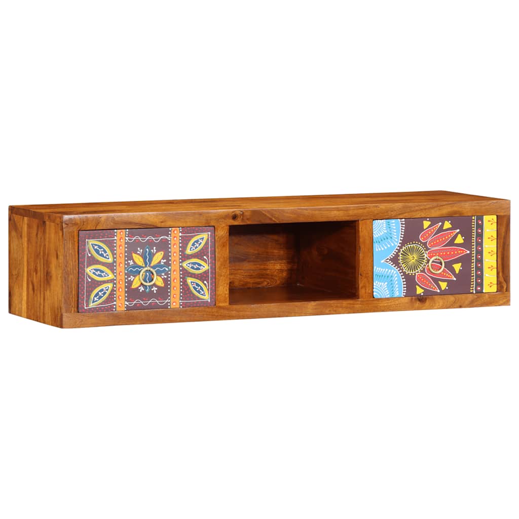 Meuble TV mural multicolore 100x30x22 bois massif d'acacia - XIOS