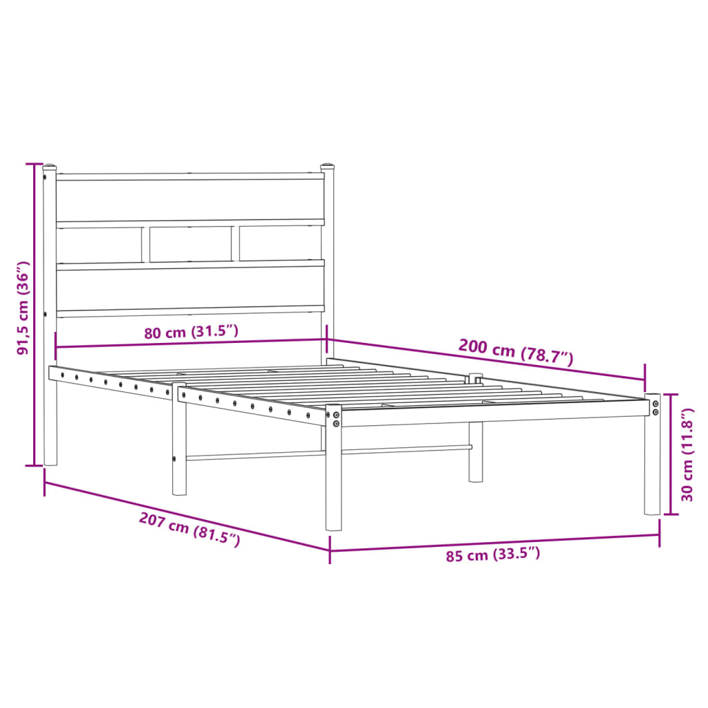 Cadre de lit en métal sans matelas chêne fumé 80x200 cm - XIOS