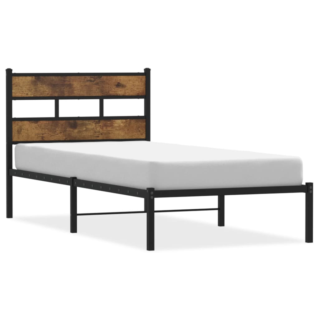 Cadre de lit en métal sans matelas chêne fumé 100x190 cm - XIOS