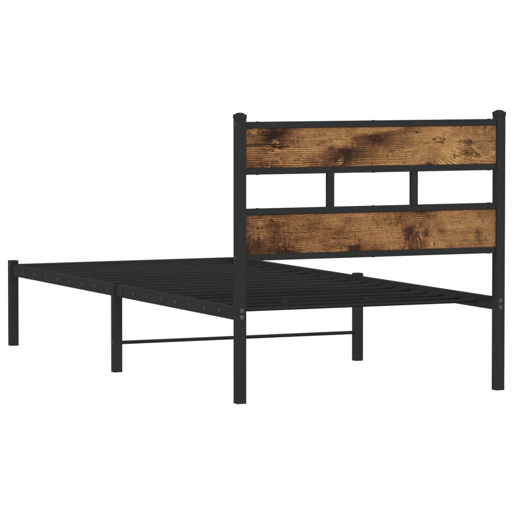 Cadre de lit en métal sans matelas chêne fumé 100x190 cm - XIOS