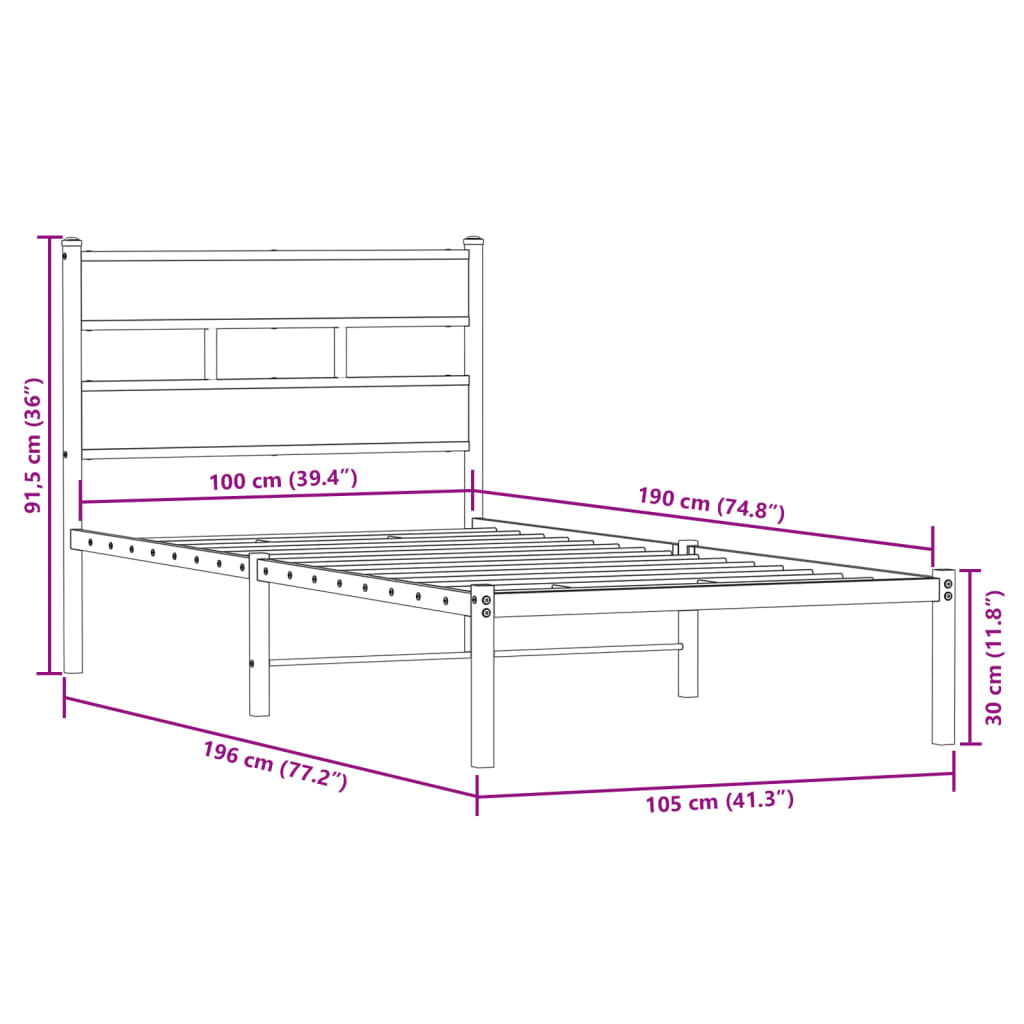 Cadre de lit en métal sans matelas chêne fumé 100x190 cm - XIOS
