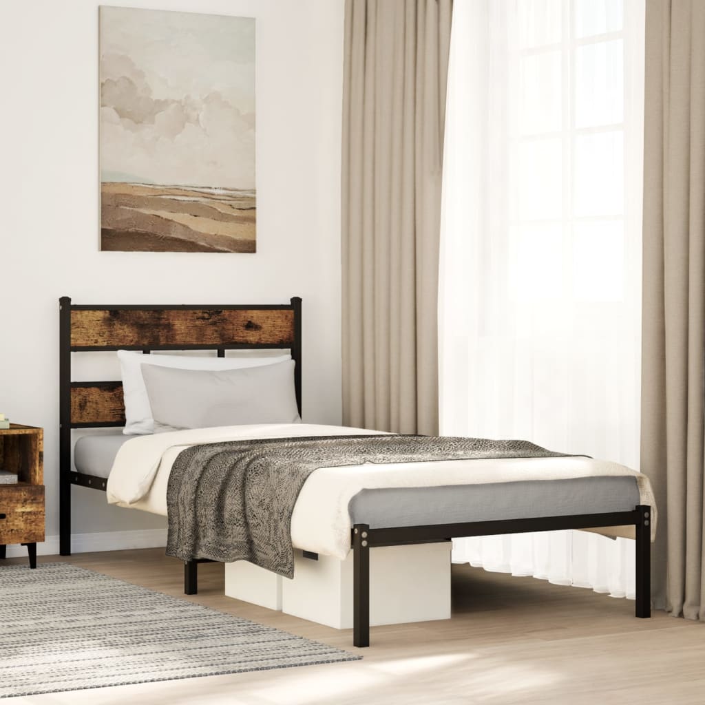 Cadre de lit en métal sans matelas chêne fumé 107x203 cm - XIOS