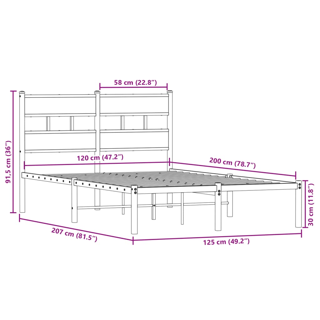 Cadre de lit en métal sans matelas chêne fumé 120x200 cm - XIOS