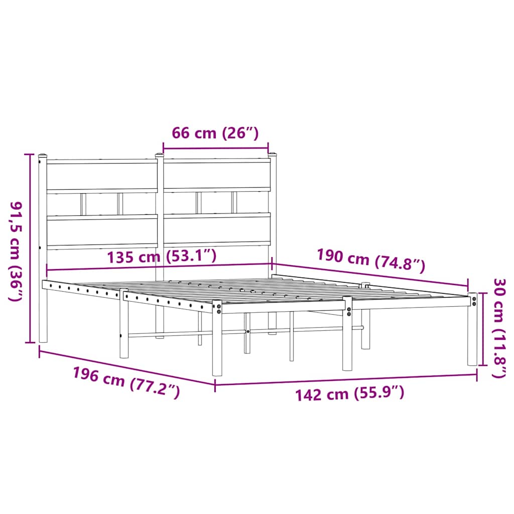 Cadre de lit en métal sans matelas chêne fumé 135x190 cm - XIOS