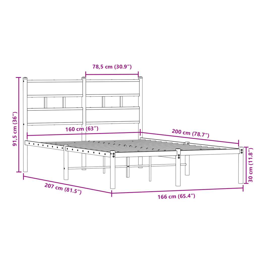 Cadre de lit en métal sans matelas chêne fumé 160x200 cm - XIOS