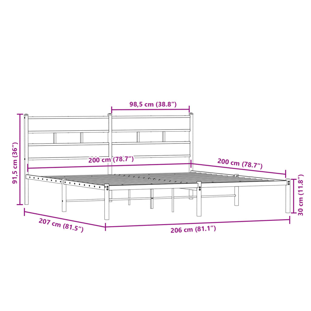 Cadre de lit en métal sans matelas chêne fumé 200x200 cm - XIOS
