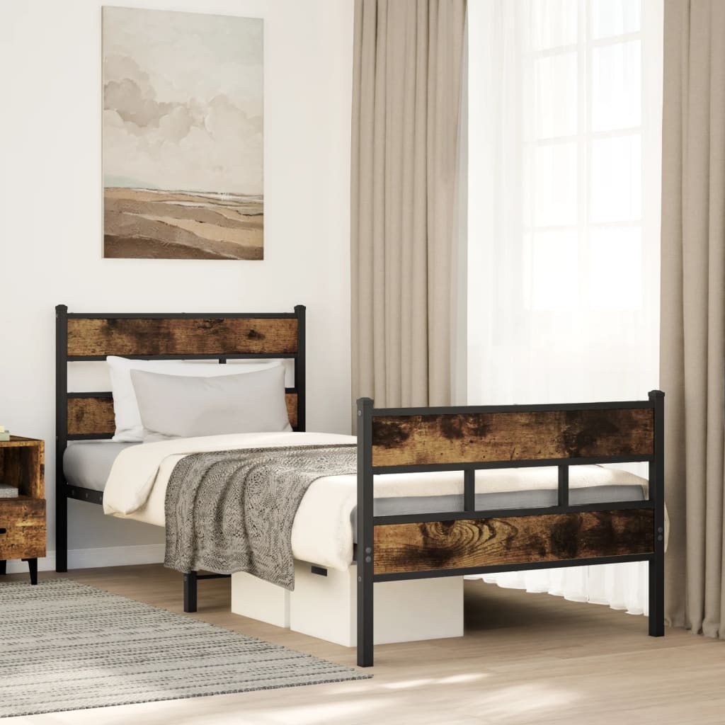 Cadre de lit en métal sans matelas chêne fumé 107x203 cm - XIOS