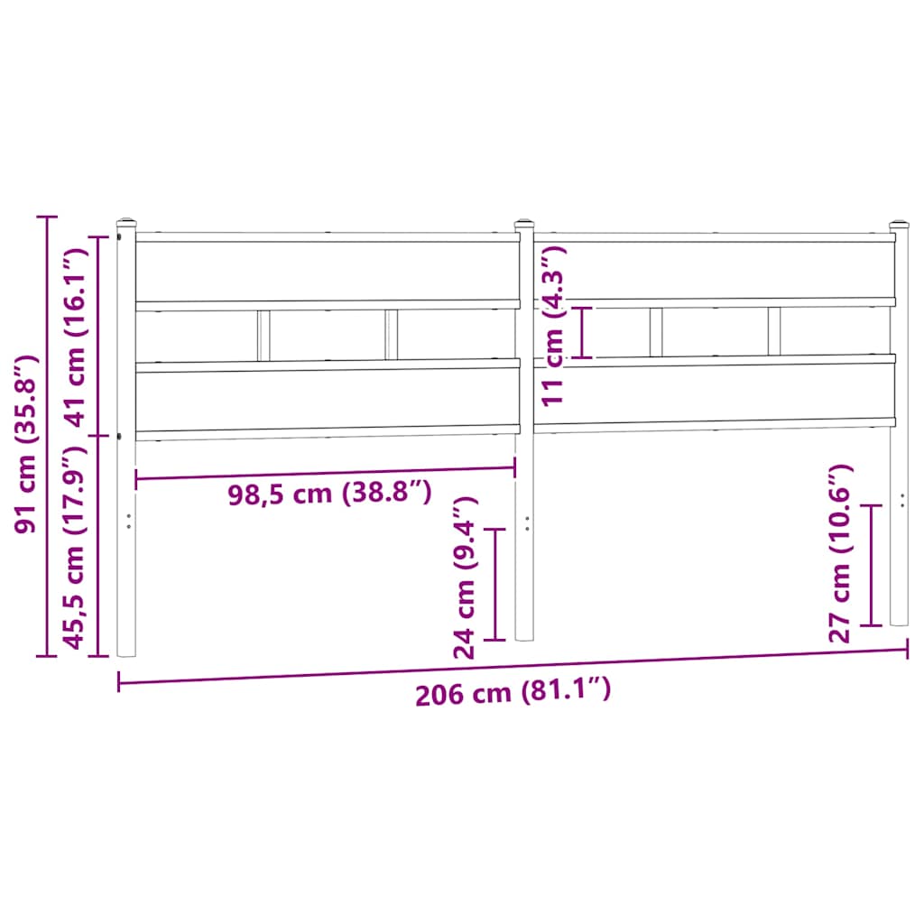Tête de lit de remplacement chêne fumé 200 cm fer et bois d'ingénierie - XIOS