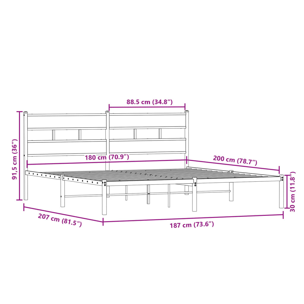 Cadre de lit en métal sans matelas chêne sonoma 180x200 cm - XIOS