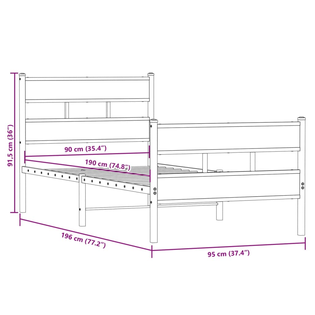 Cadre de lit en métal sans matelas chêne sonoma 90x190 cm - XIOS