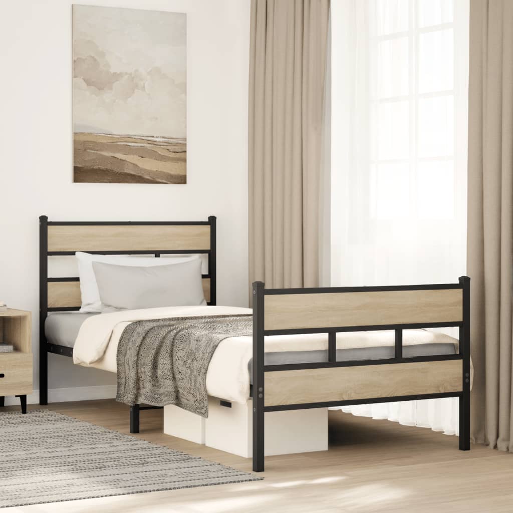 Cadre de lit en métal sans matelas chêne sonoma 100x190 cm - XIOS