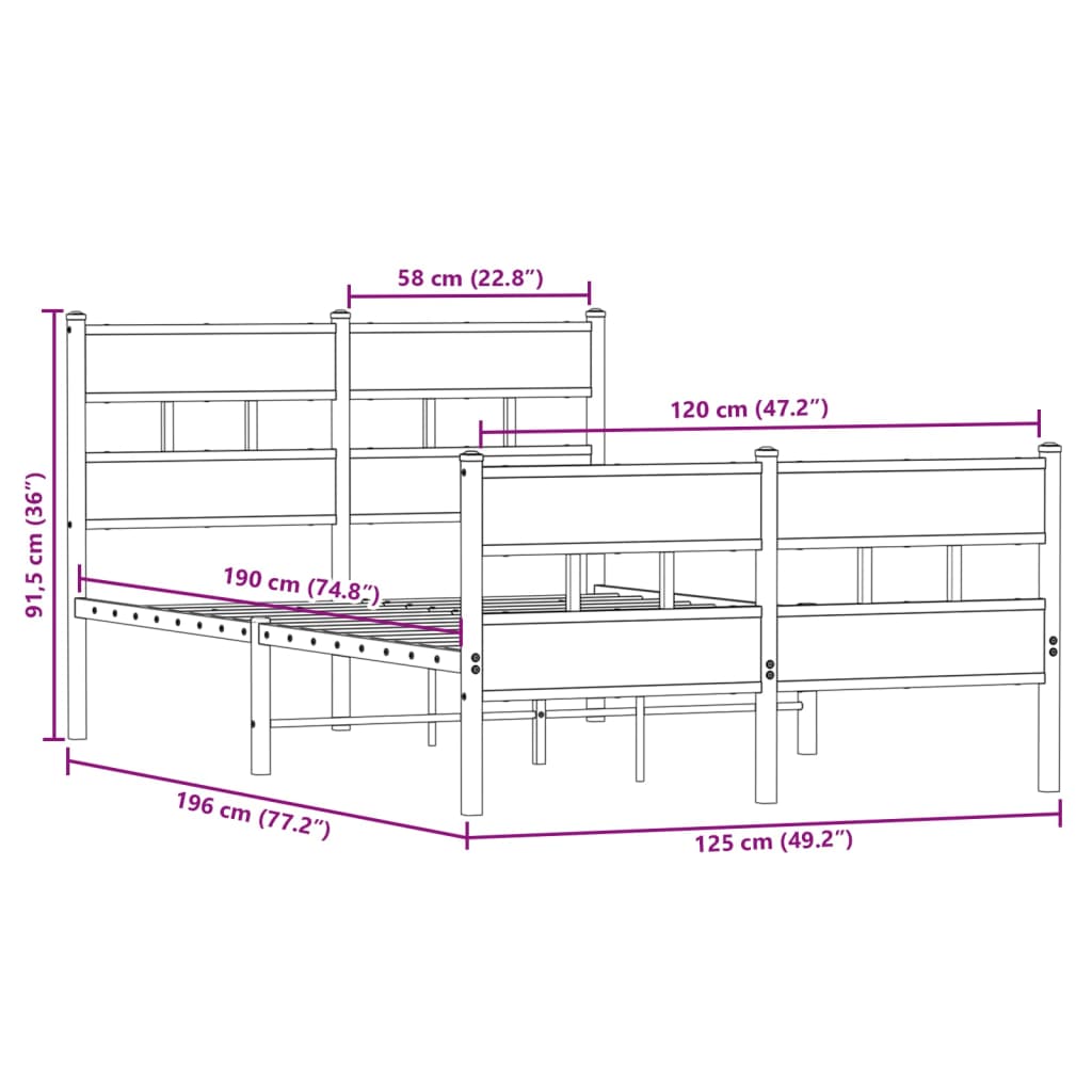 Cadre de lit en métal sans matelas chêne sonoma 120x190 cm - XIOS