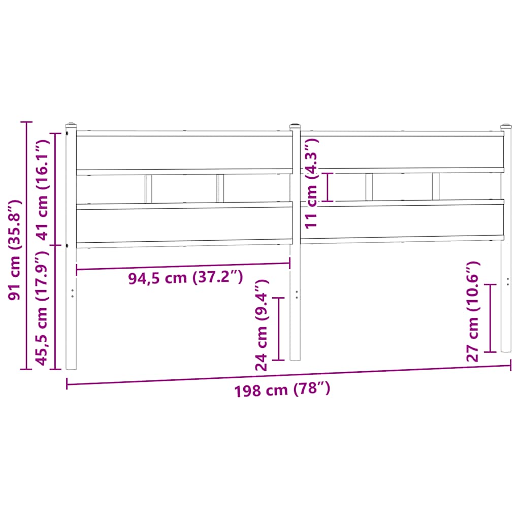 Tête de lit de remplacement chêne sonoma 193 cm fer et bois d’ingénierie - XIOS