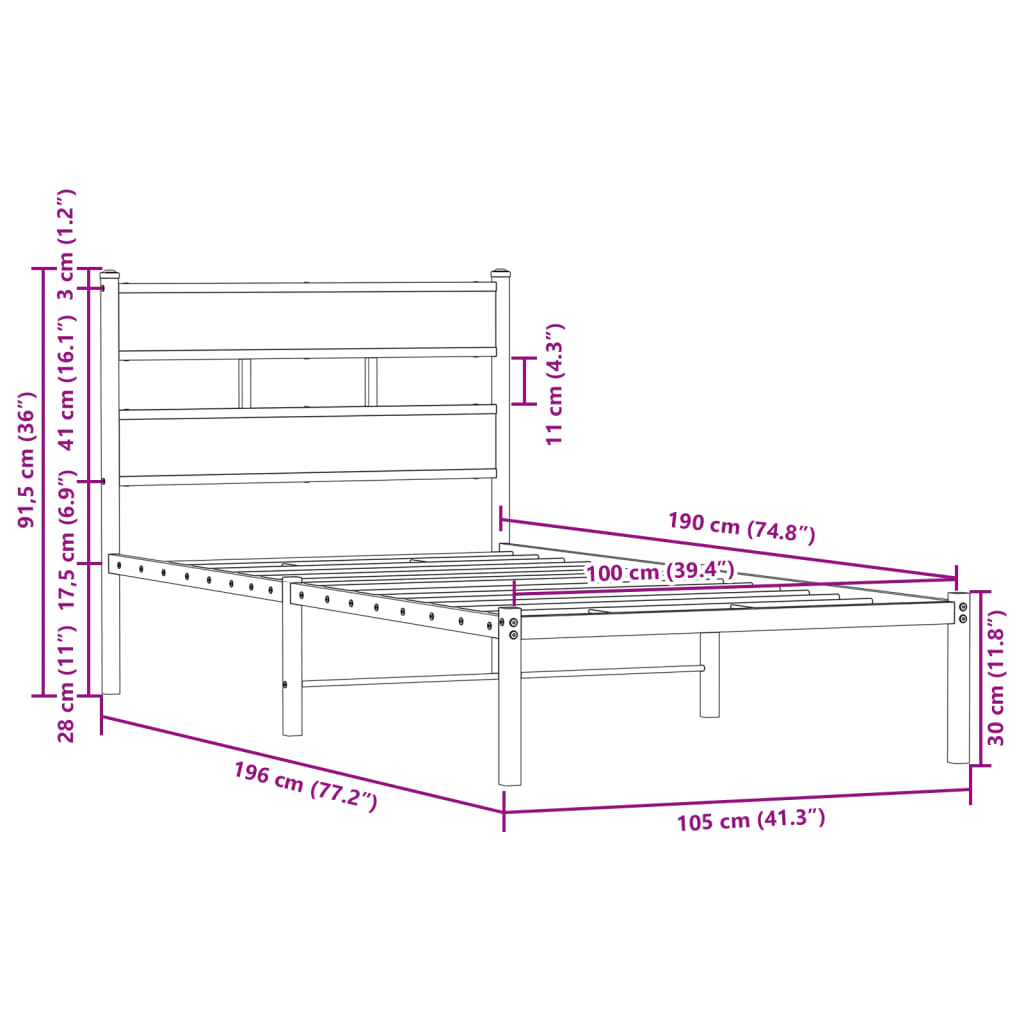 Cadre de lit sans matelas avec tête de lit 100x190 cm - XIOS
