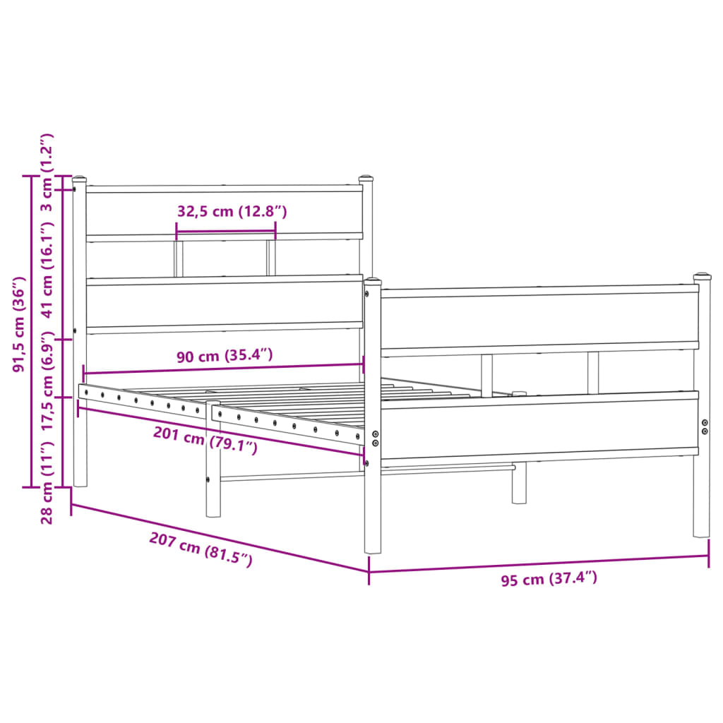 Cadre de lit sans matelas avec tête de lit pied de lit 90x200cm - XIOS