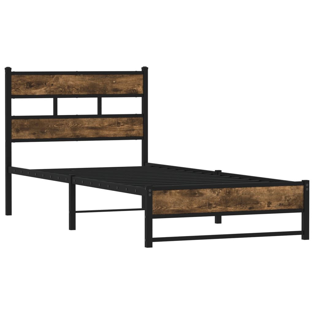 Cadre de lit en métal sans matelas chêne fumé 75x190 cm - XIOS