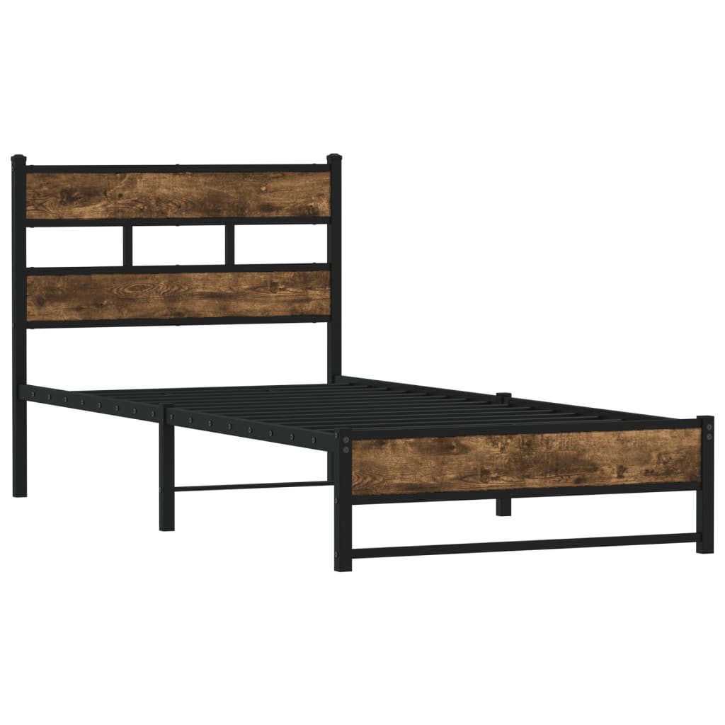 Cadre de lit en métal sans matelas chêne fumé 90x190 cm - XIOS