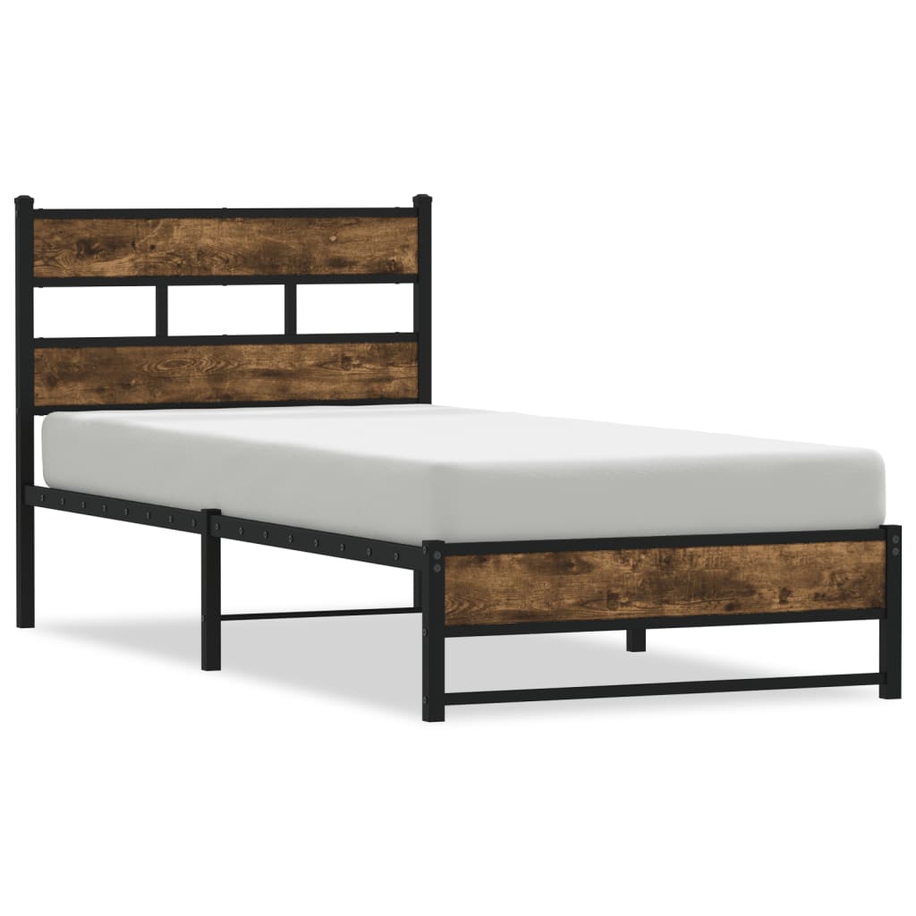 Cadre de lit en métal sans matelas chêne fumé 107x203 cm - XIOS