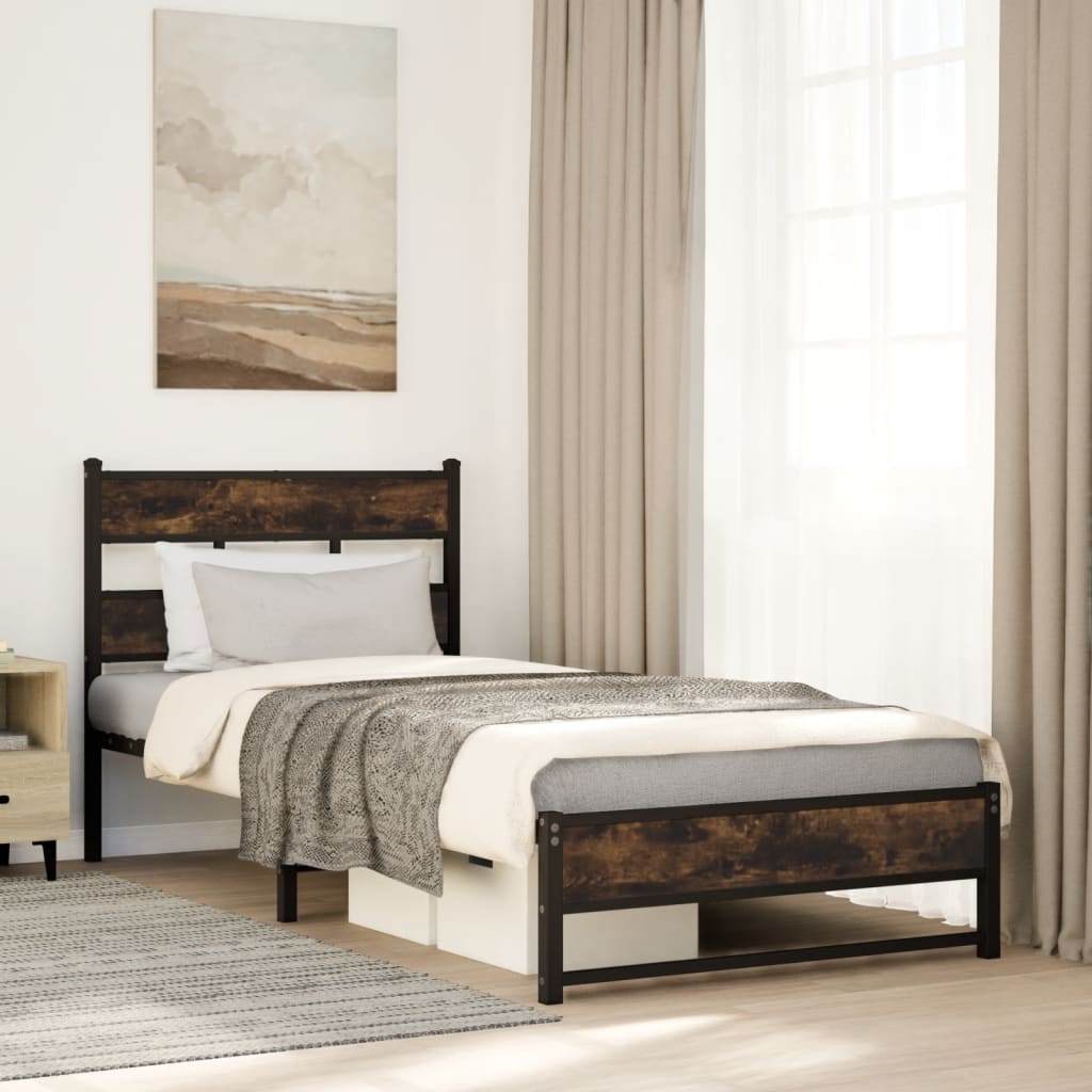 Cadre de lit en métal sans matelas chêne fumé 107x203 cm - XIOS