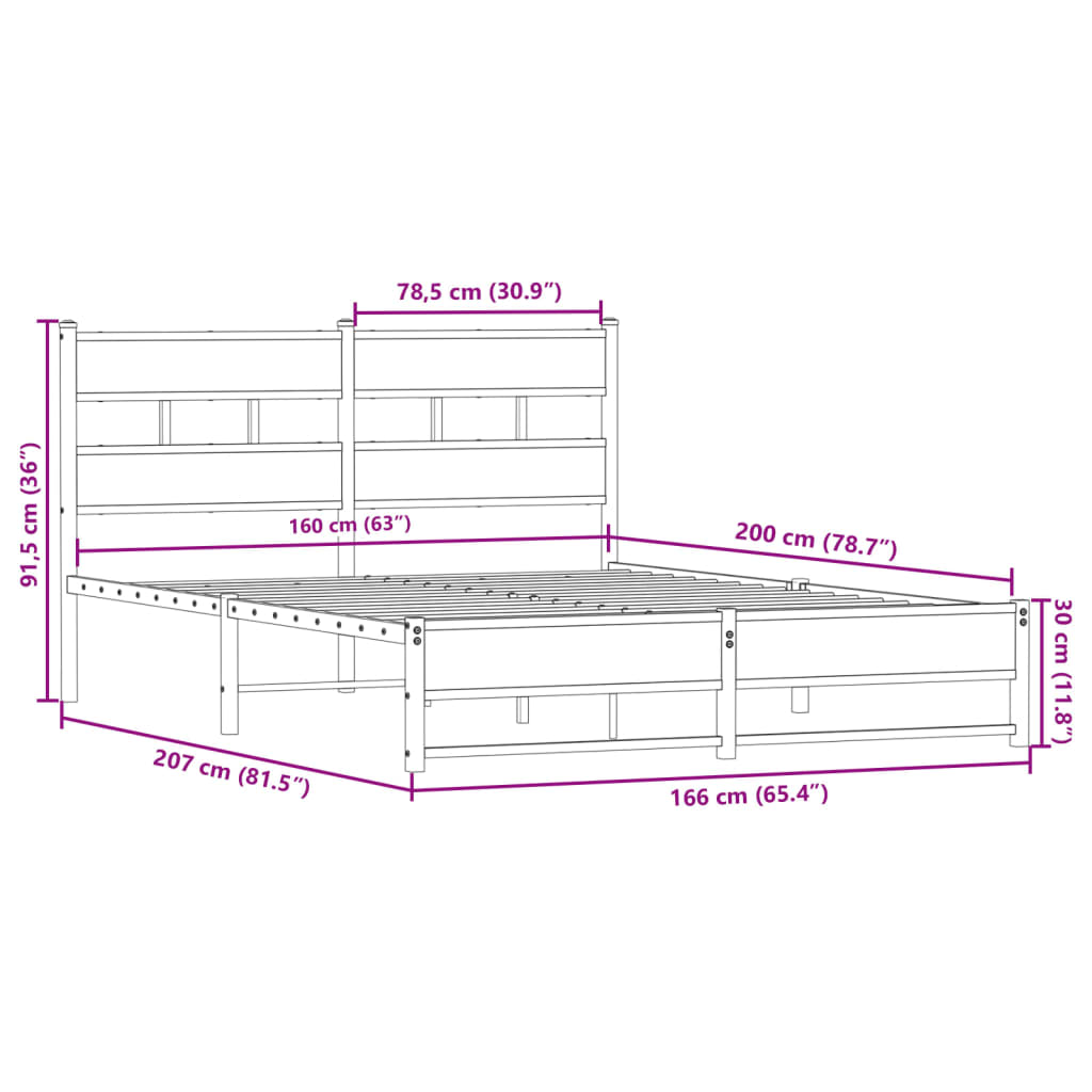 Cadre de lit en métal sans matelas chêne fumé 160x200 cm - XIOS