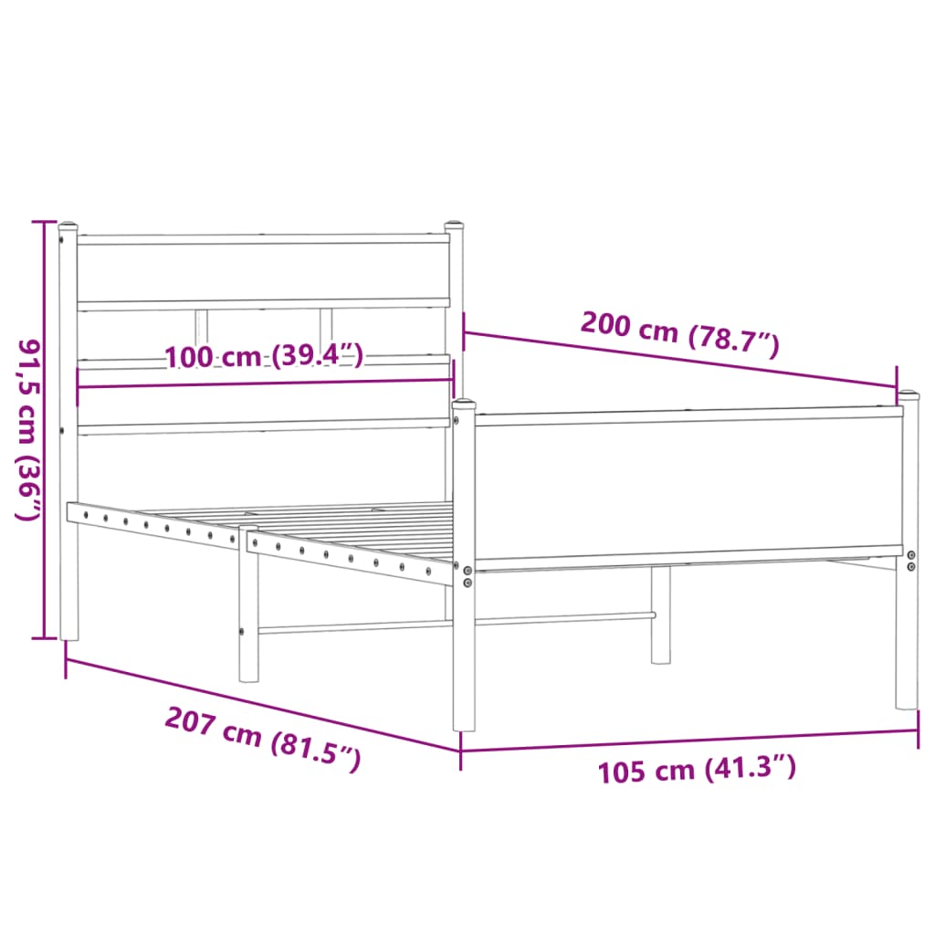 Cadre de lit sans matelas chêne fumé 100x200 cm bois ingénierie - XIOS